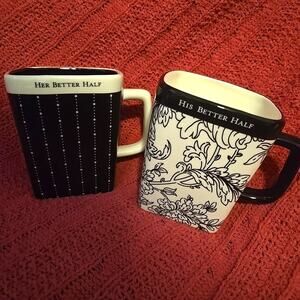 Hallmark His & Her Better Half Cups Matching Set Coffee Mugs